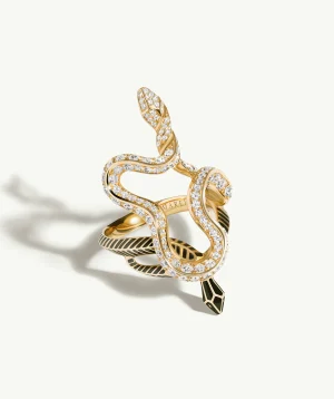 Black Opium Hayya Serpentine Ring I. With Pavé White Diamonds and Black Enamel