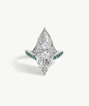 Neiredes Navette Diamond Ring With Brilliant-Cut Alexandrite Gemstones In Platinum