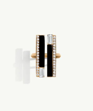 Invidia Black Onyx & Baguette-Cut White Diamond Ring With Pavé-Set Diamonds In 18K Yellow Gold