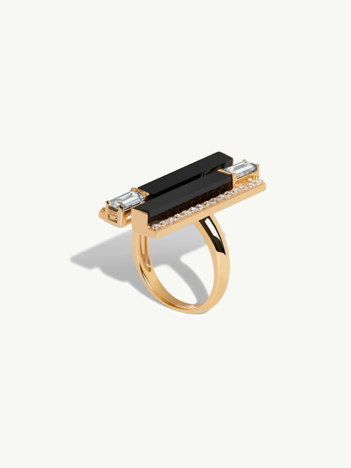 Invidia Black Onyx & Baguette-Cut White Diamond Ring With Pavé-Set Diamonds In 18K Yellow Gold - Image 2