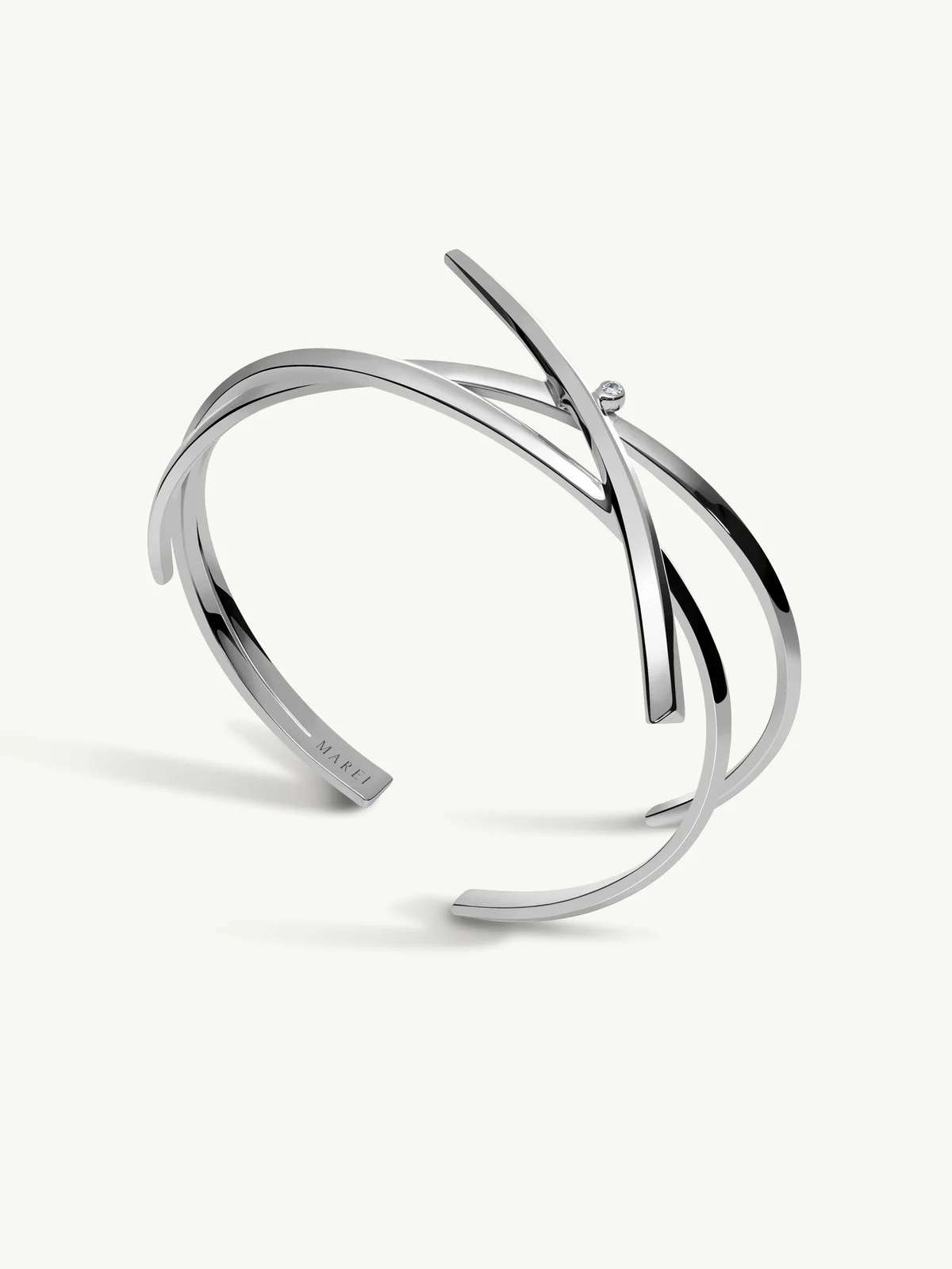 Pythia Serpentine Twist Brilliant-Cut White Diamond Cuff Bracelet in 18K White Gold - Image 2