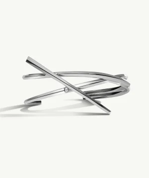 Pythia Serpentine Twist Brilliant-Cut White Diamond Cuff Bracelet in 18K White Gold